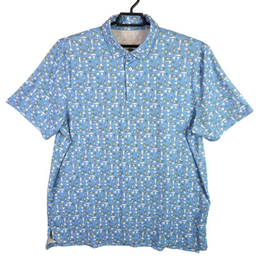 Mens Southern Tides Blue Gin Polo Shirt Short Sleeve Polyester Stretch Size XXL
